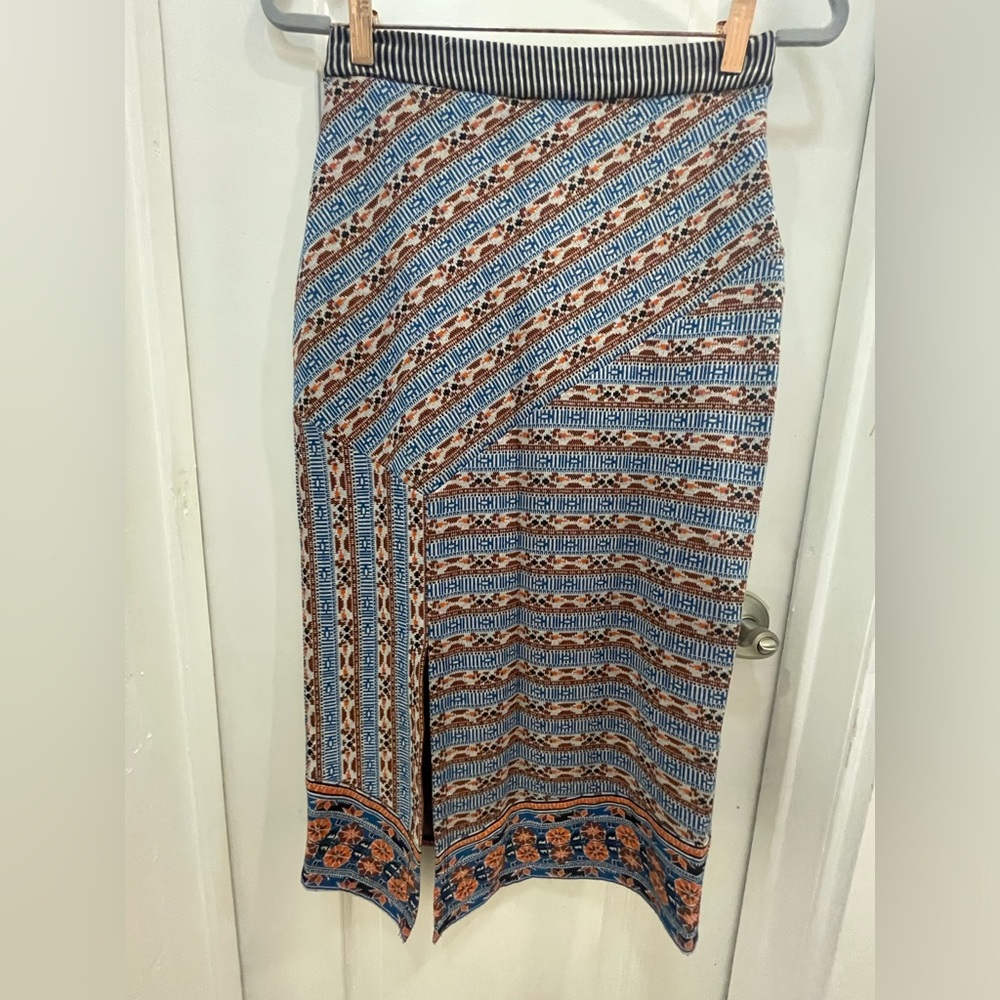 Anthropologie Asymmetrical Blue and Brown Skirt